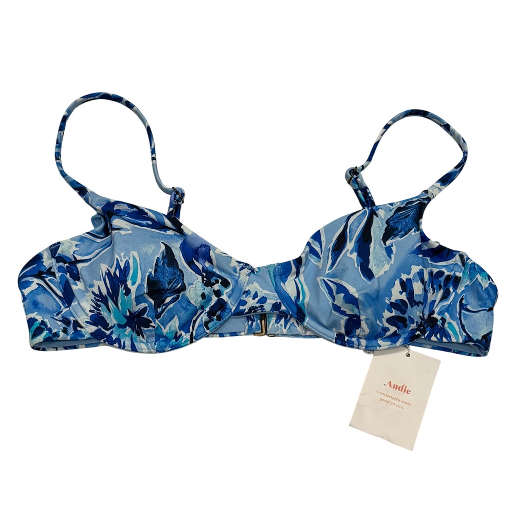 NEW Andie Swim Bermuda Bikini Top Womens S Blue‎ Floral Underwire AT186-BLUF